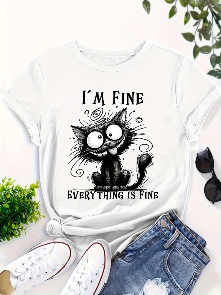 I'm Fine Everything is Fine Cat T-Shirt | Funny Stressed Kitten Graphic Tee