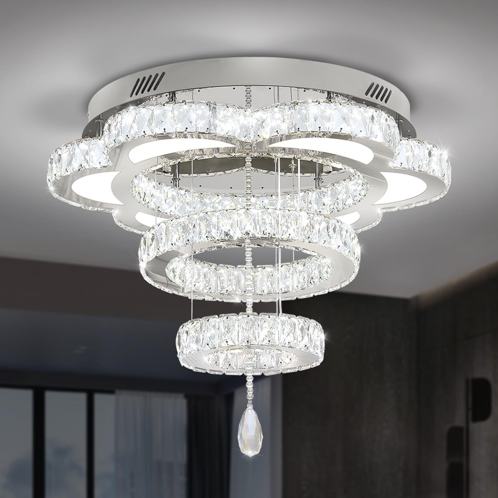 W24 Crystal Chandeliers,Round Chandelier for Living Room Modern Ceiling Light...