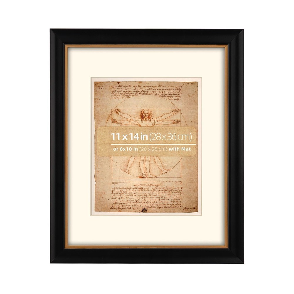 11x14 Wood Black Gold 2 Tone Vintage Antique Retro Picture Frame, Museum Grad...
