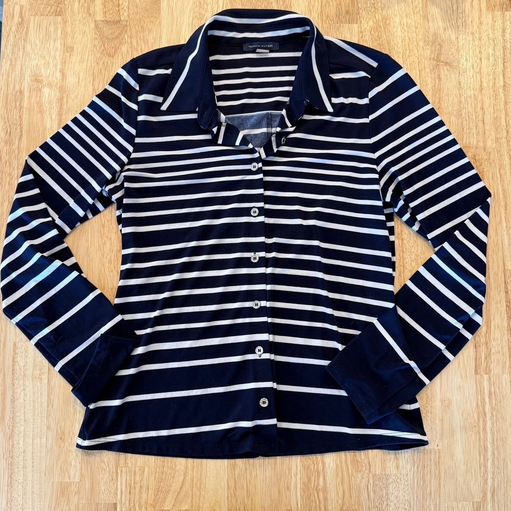 Tommy Hilfiger Women's Striped Long Sleeve Button Down Shirt Size M