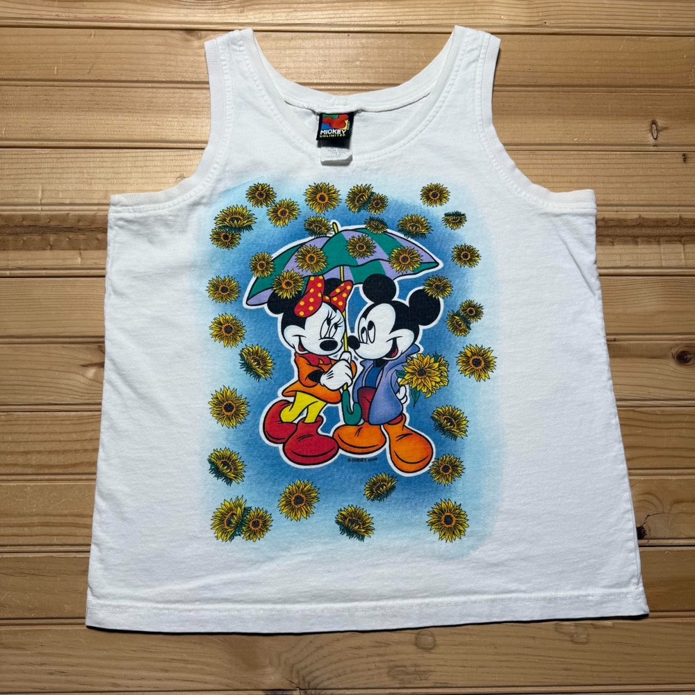 Vintage 90s Disney Minnie & Mickey Mouse Sunflowers Floral Tank Top - Medium