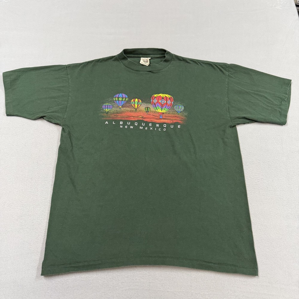 Vintage Prairie Mountain Shirt Mens XL Green Albuquerque Hot Air Balloon 90s