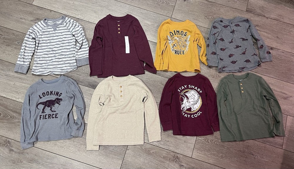 Boys Lot of 8 Long Sleeve Shirts Size 5T Assorted Colors And Brands