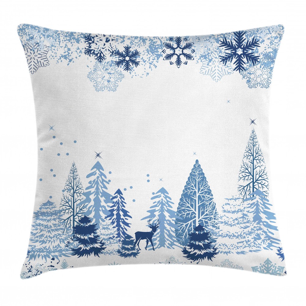 Cozy Winter Deer and Pine Tree Christmas Square Pillow Cover 20 Inches
