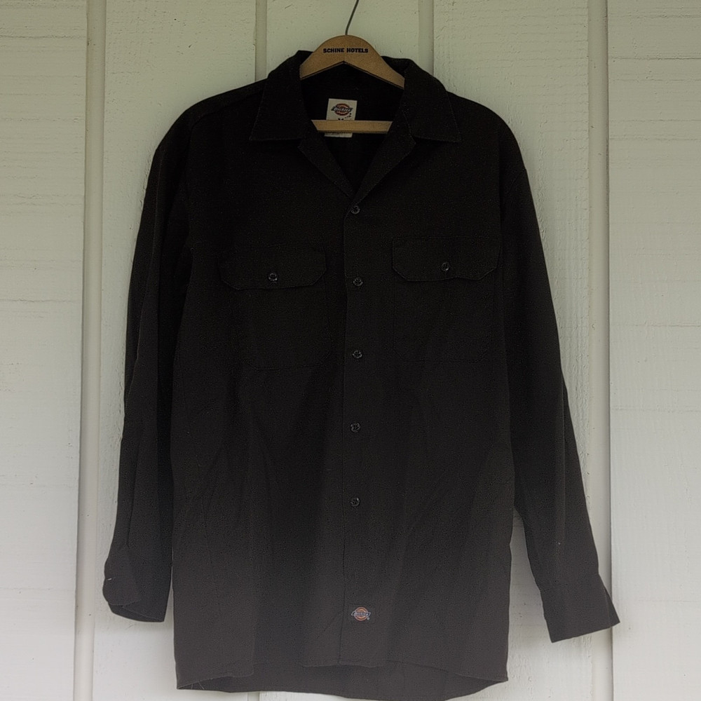 Dickies Brown Solid Twill Long Sleeve Spread Collar Button-Up Shirt w/ Pockets M