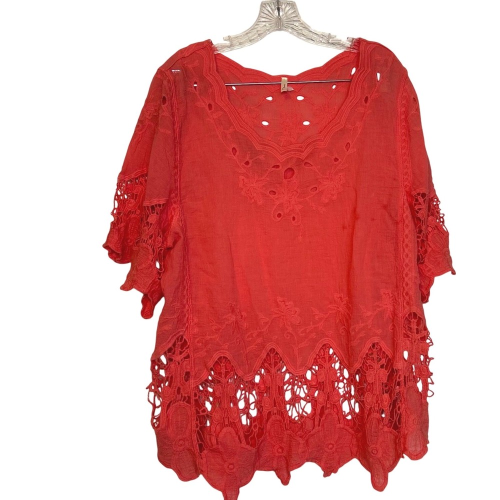 Pink Oversized Boho Blouse Womens Large Festival Beach Summer Top