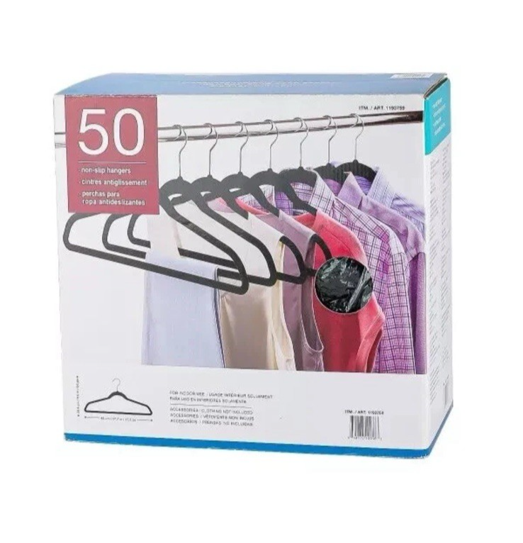 Flocked Non-Slip Hangers 50-Pack in Black