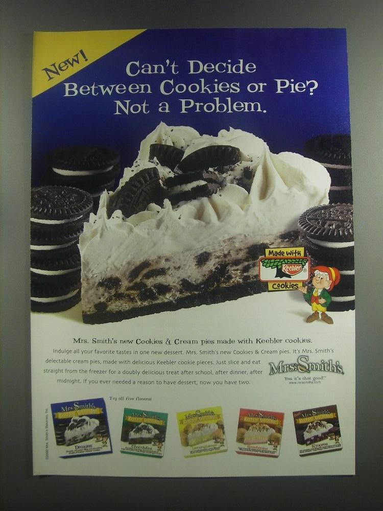 2000 Mrs. Smith's Cookies & Cream Pies Ad - Can't decide between cookies