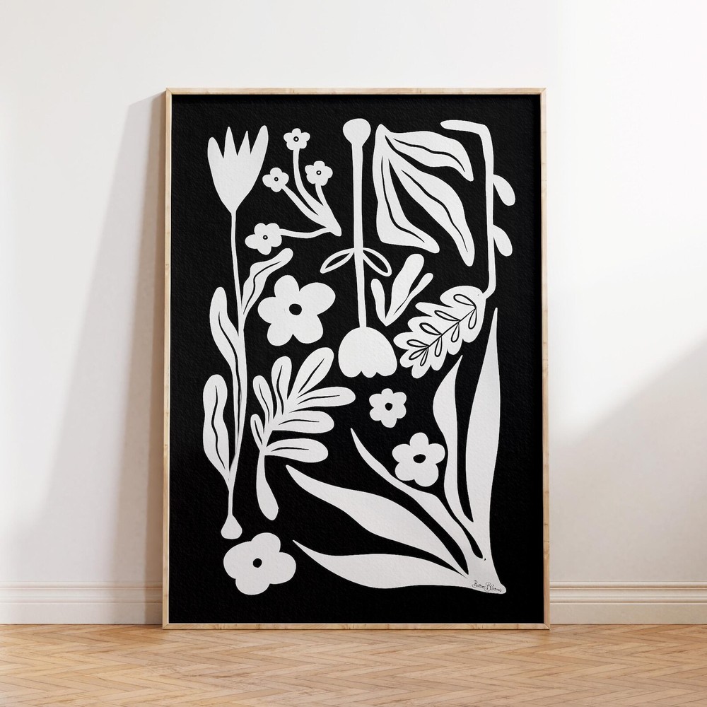 Nordic Flowers Black And White Botanical Art Print Wall Art Florals Expressive
