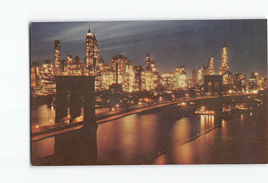 Postcard Brooklyn Bridge At Night Brooklyn New York USA