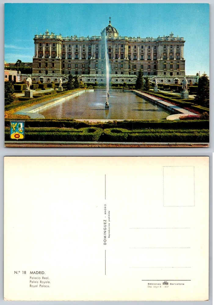 Royal Palace Madrid Spain Vintage Postcard Palacio Real Fountain Gardens