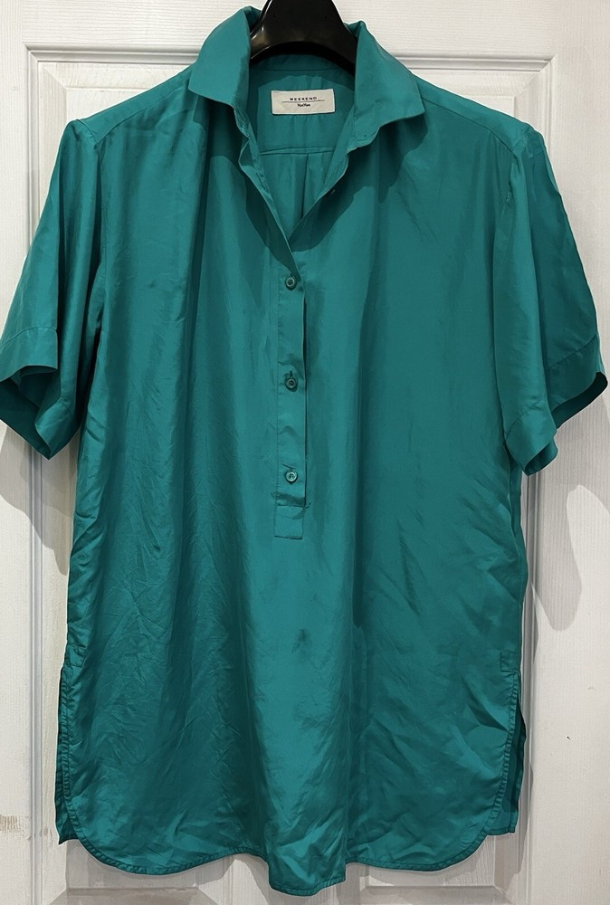 Max Mara Weekend Women Silk Green Blouse Shirt Size 6 Oversized