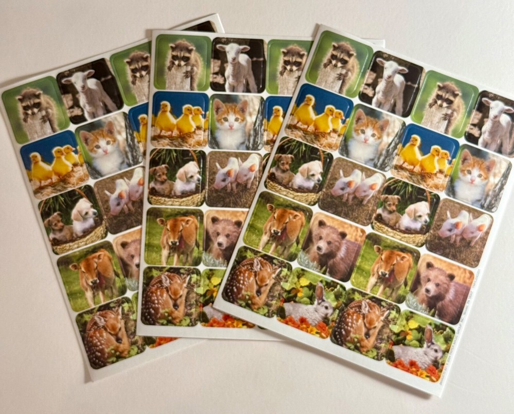 Pegatinas vintage de pato amarillo animal bosque granja cerdo gatito cachorro 60 piezas