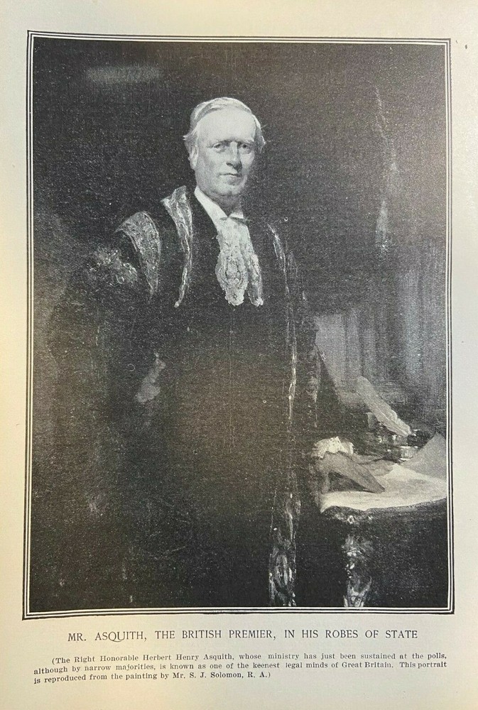 1910 Vintage Magazine Illustration Herbert Henry Asquith in Robes of State