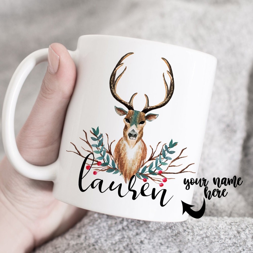 Custom Mug Personalized Mug Bridesmaid Gift Bridal Gift Watercolor Deer Mug