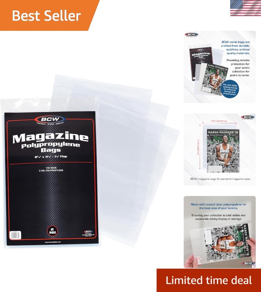 100 Acid-Free Crystal Clear Magazine Bags - Ultimate Collector Protection-image