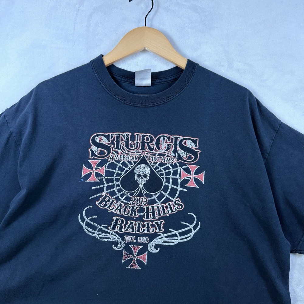 Sturgis Shirt Mens XL Black Hills Rally Cross Skull 2013 Motorcycle Tee