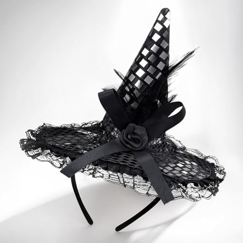 Witch Hat Headband for Women - Mini Witches Headpiece for Halloween Black