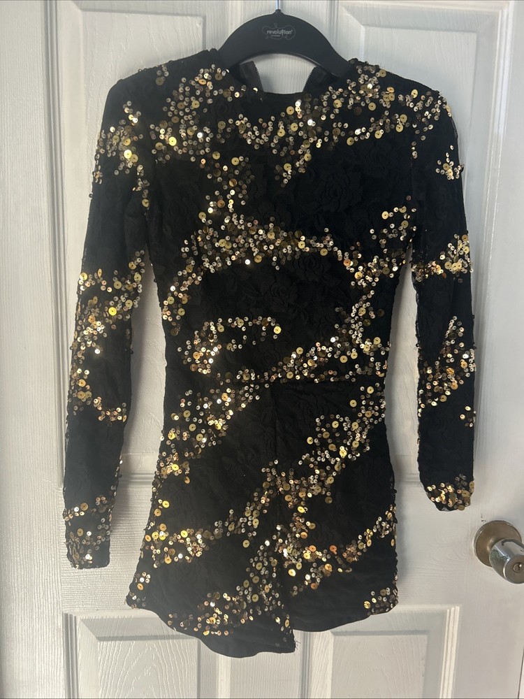 Black and Gold Sequin Long Sleeve Dress