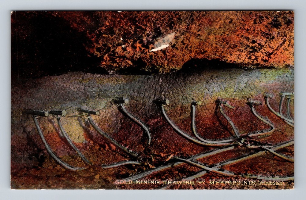 Alaska Gold Mining, Thawing by Steam Points, Vintage Postcard