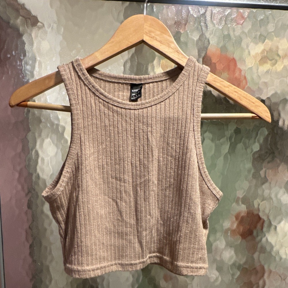 SHEIN Ribbed Knit Beige Cropped Tank Top Women's Size S