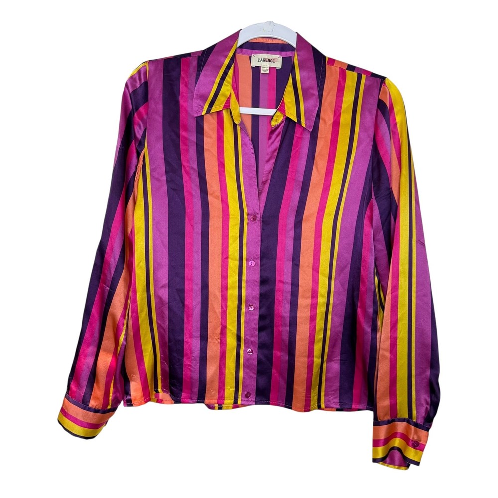 L'Agence Striped Hailie Button-Front Blouse Women XXS Multi 100% Silk