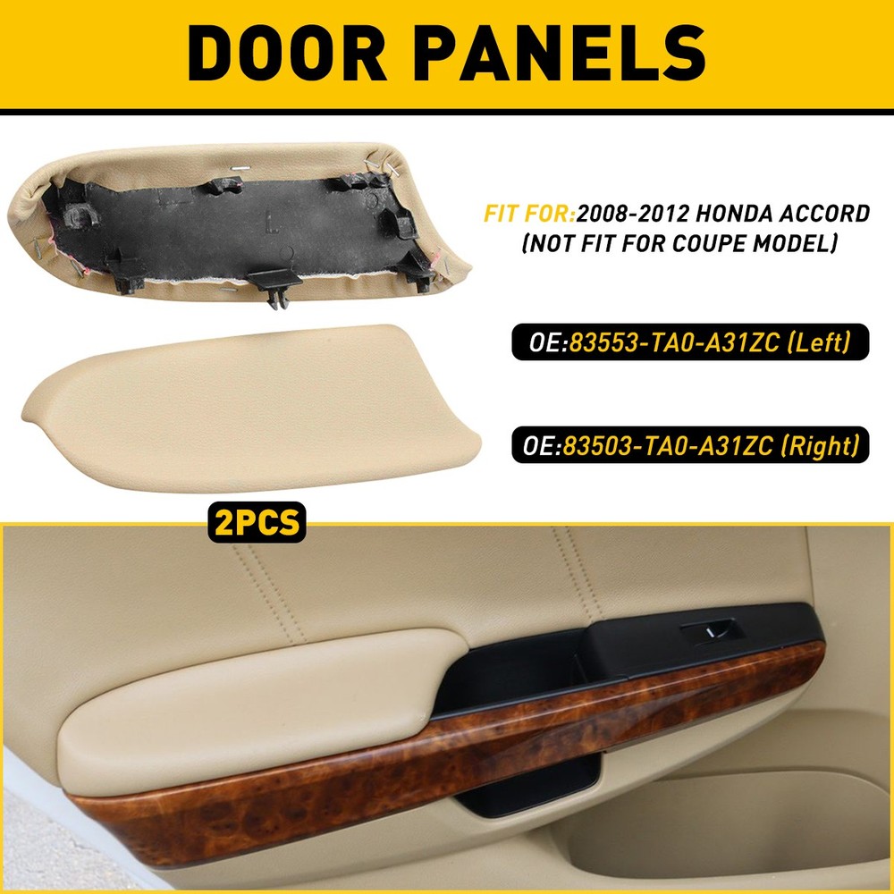 Fits 2008-2012 Honda Accord Door Leather Armrest Sedan Panels Cover Beige Tan