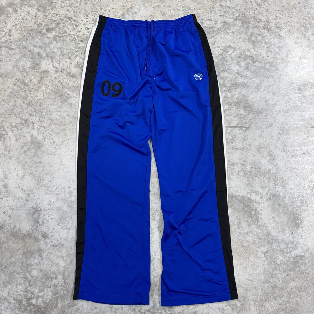 Vintage Puma Track Pants Mens 2XL Blue Black White Stripe Drawstring Soccer 90s