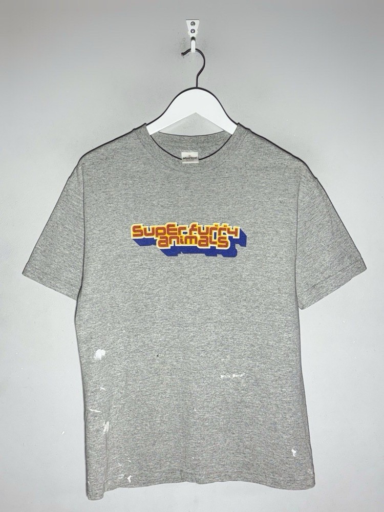 Vintage 90s Super Furry Animals T-shirt Paint Distressed In Murina Tag Grey Sz M