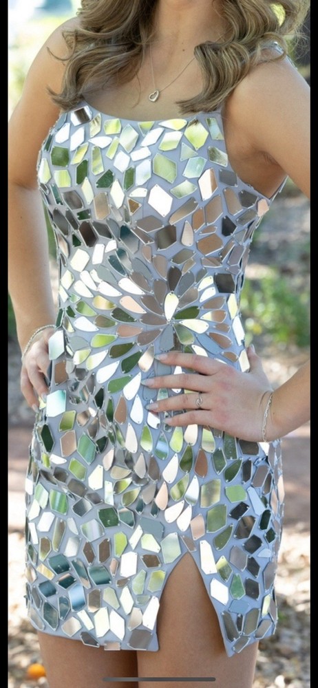 Sherri Hill inspired mirror dress in silver with corset back size 2