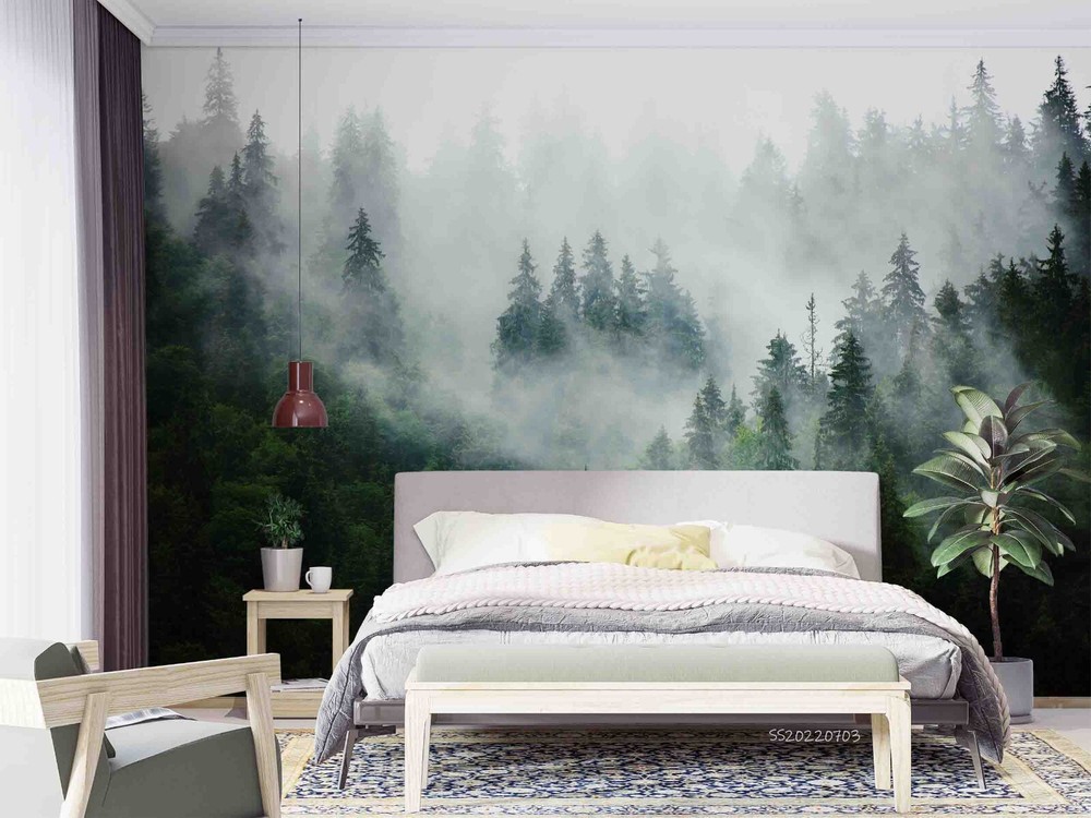 3D Fog Green Forest Scenery Wall Murals Wallpaper Murals Wall Sticker