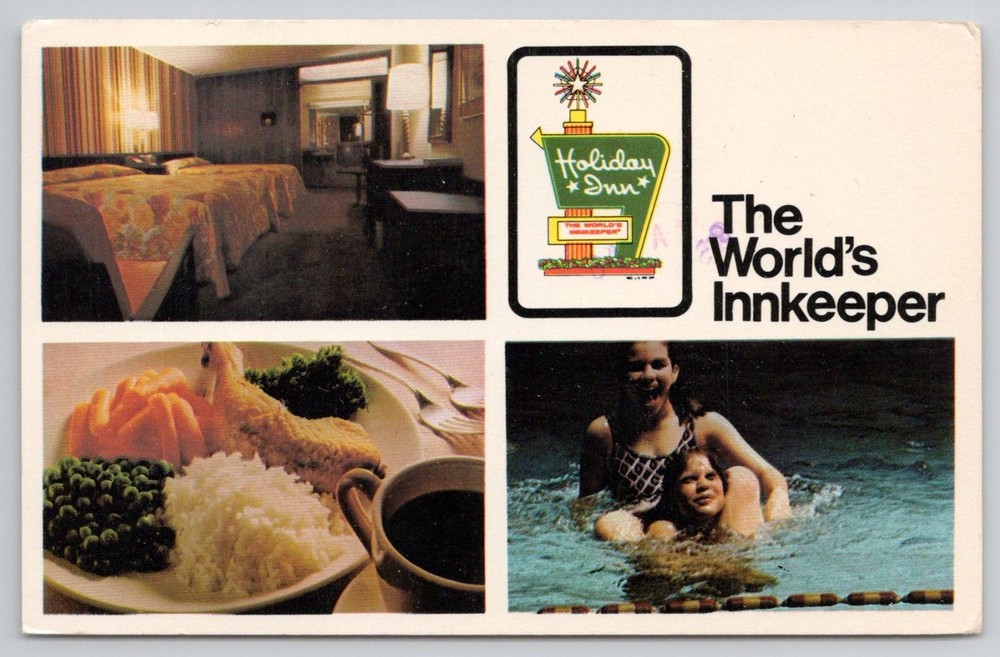Vintage Holiday Inn Youngstown OH Postcard 1970s Pool Dining Room Posted