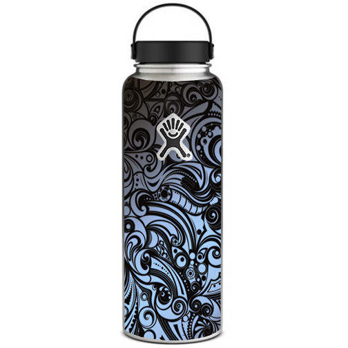 Skin Decal for Hydro Flask 40 oz Wide Mouth / Blue Grey Paisley Abstract