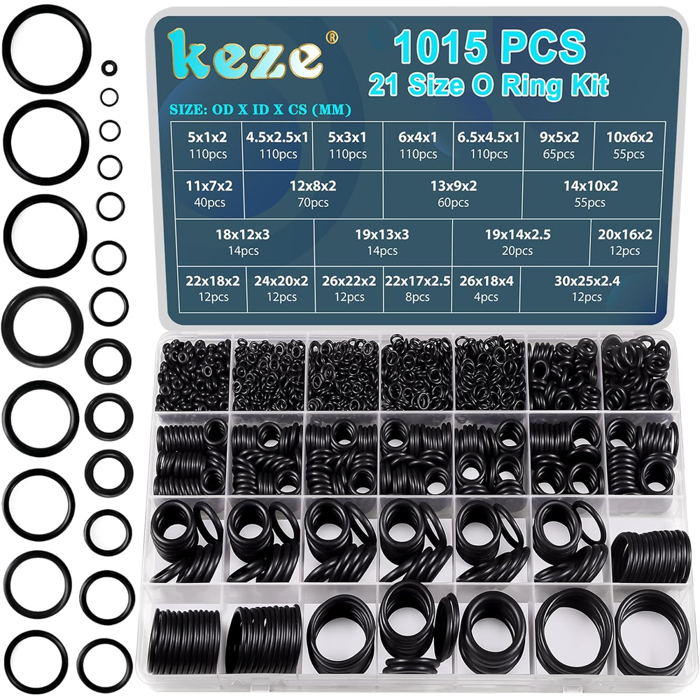 1015 Pcs O Ring Kit 21 Size of Rubber O-Rings Assortment Set for Pressure Washer