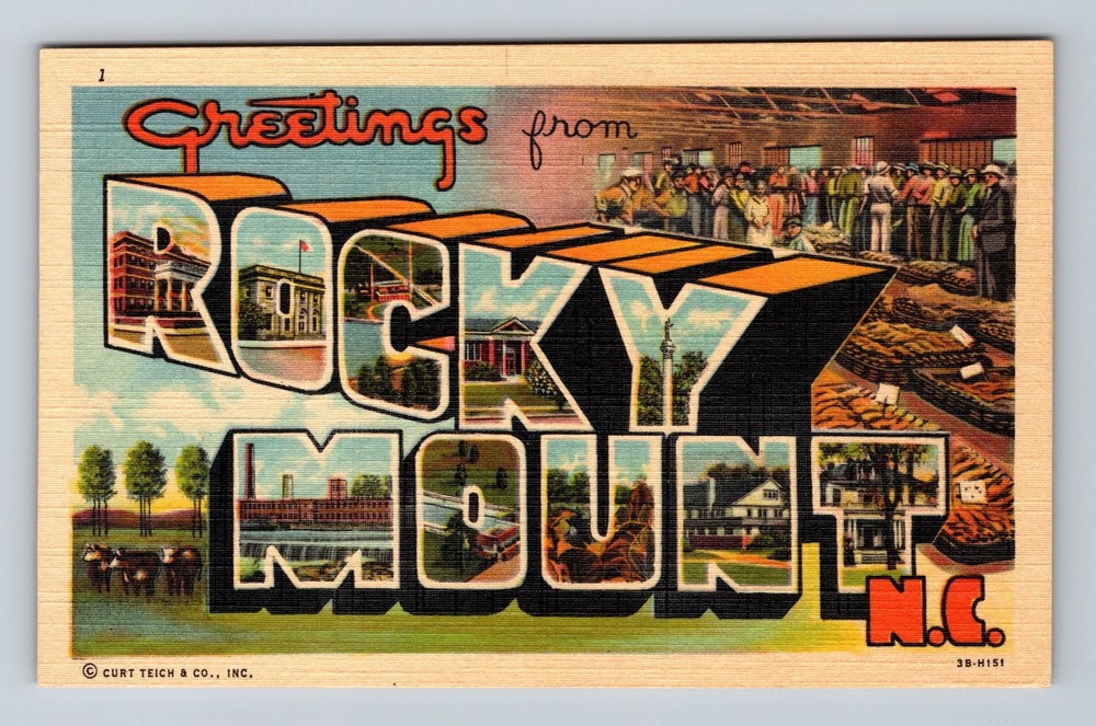 ROCKY MOUNT NC-North Carolina, LARGE LETTER GREETING, Vintage c1940 Postcard