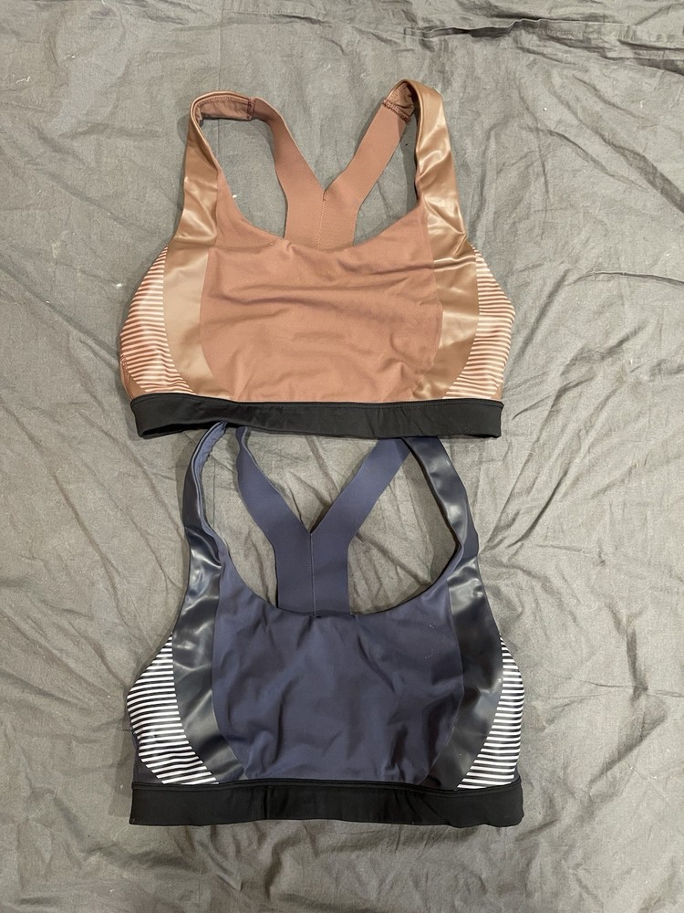 Two Athleta Allyson Felix Sports Bras Size Large, Brown & Navy