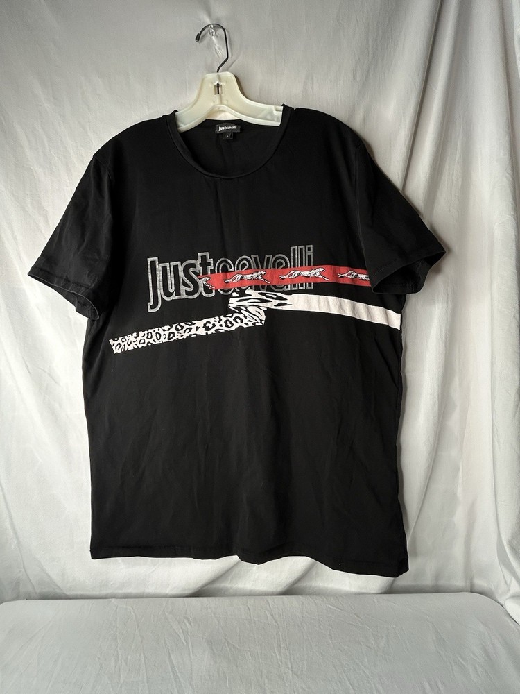Roberto Cavalli Black Spell-Out Designer Graphic Black T-shirt Size Large