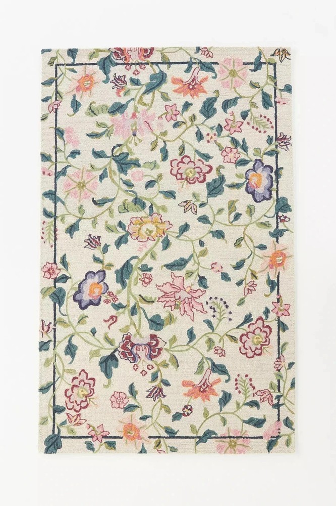 Multicolor Floral Hand Tufted Area Rug 5x 8Ivory Soft Carpet Living Room Bedroom
