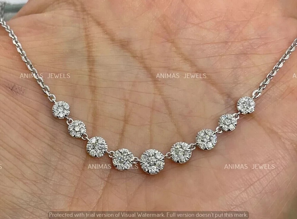 Real 925 Sterling Silver 2 Ct Round Cut Moissanite Choker Halo Women's Necklace