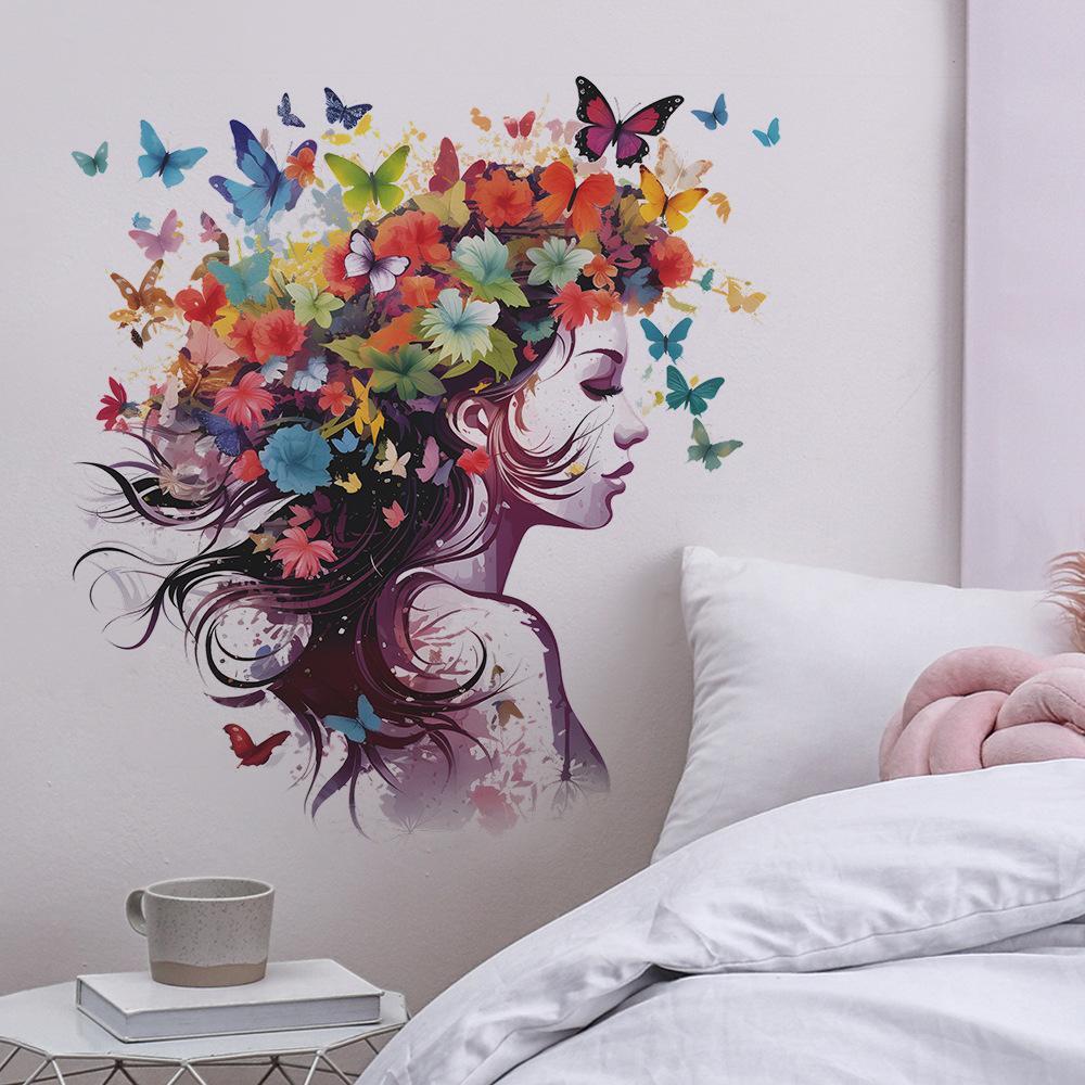 Figurine Butterfly Girl Plastic Multicolor Romantic Wall Mount Small Sticker