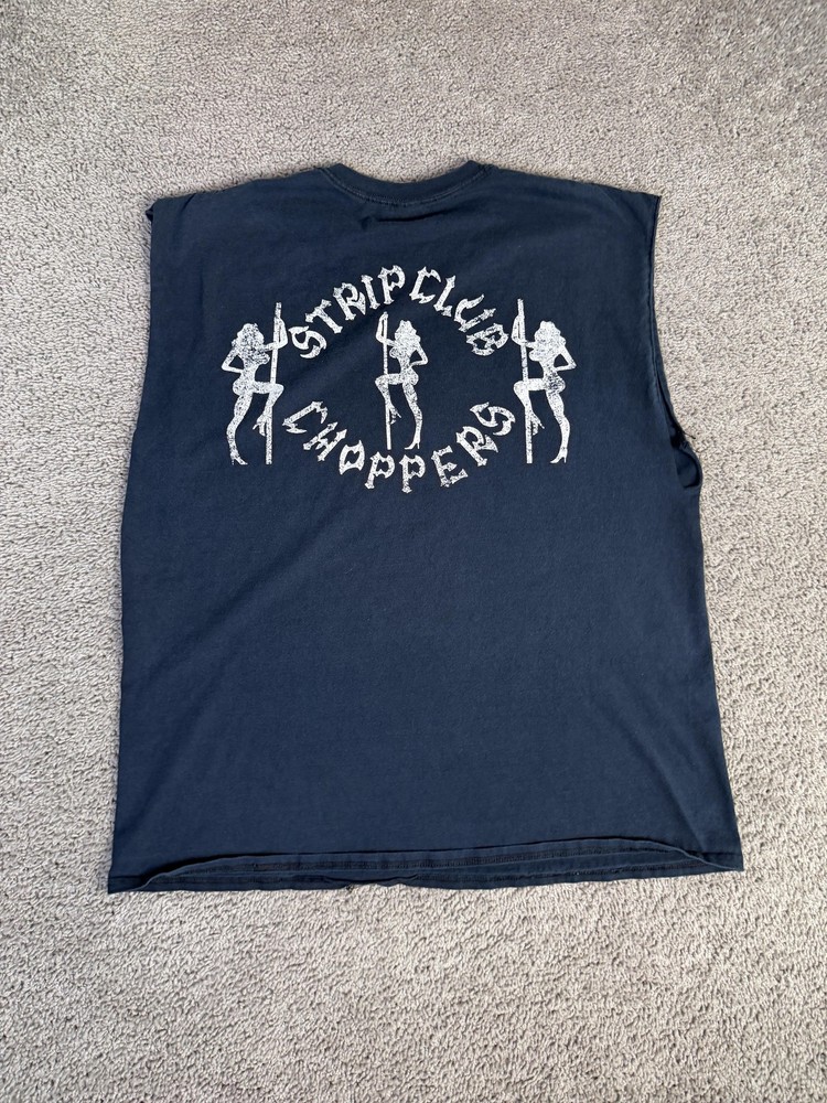 Vintage Strip Club Choppers Shirt Mens XL Black Biker Graphic Sleeveless Y2K