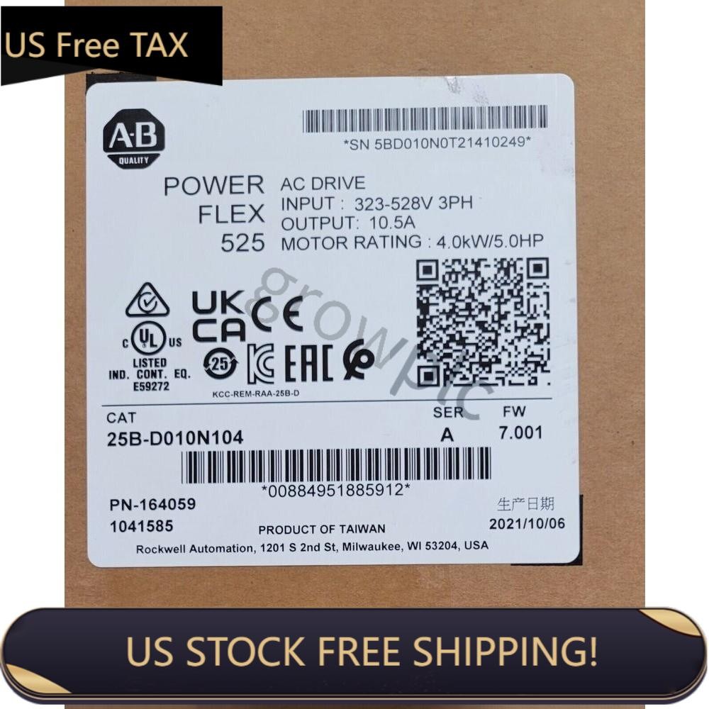 Factory Sealed AB 25B-D010N104 PowerFlex 525 4kW 5Hp AC Drive US Free Tax