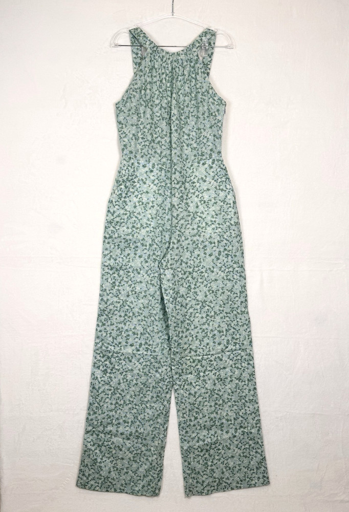 ZARA Sleeveless OVERALL LINEN BLEND FLORAL BLUMEN GREEN JUMPSUIT SMALL