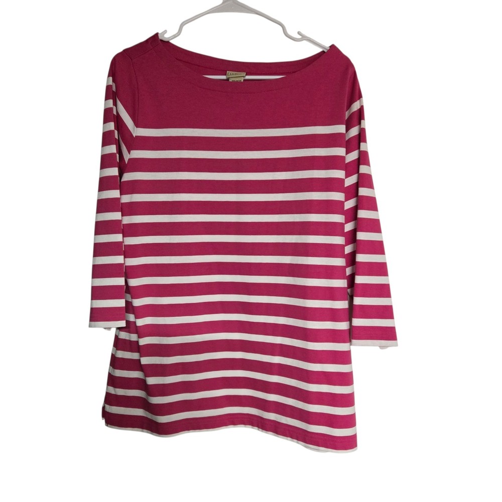 LL Bean Women's Pink & White Striped Top 3/4 Sleeve Size Medium