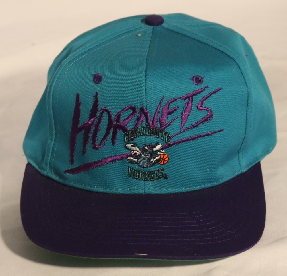 Vintage Charlotte Hornets Snapback Hat - Teal/Purple - NBA Basketball Cap