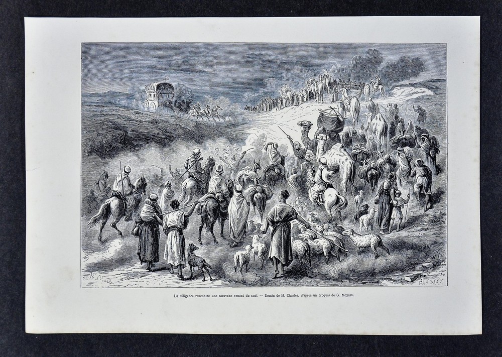 1880 Tour du Monde Print Meeting a Traveling Caravan North Africa Desert Algeria