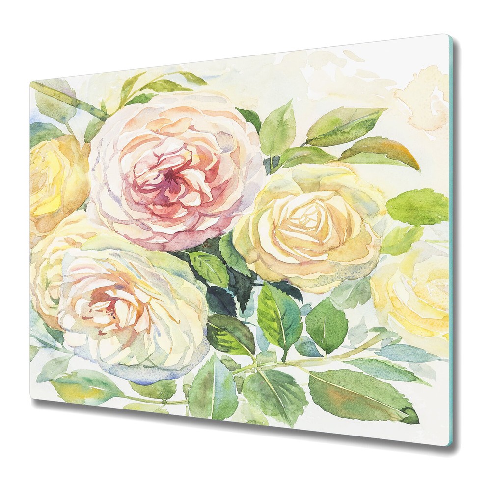 Glass Induction Cover Painting Roses Flowers Nature Floral Painting 60x52
