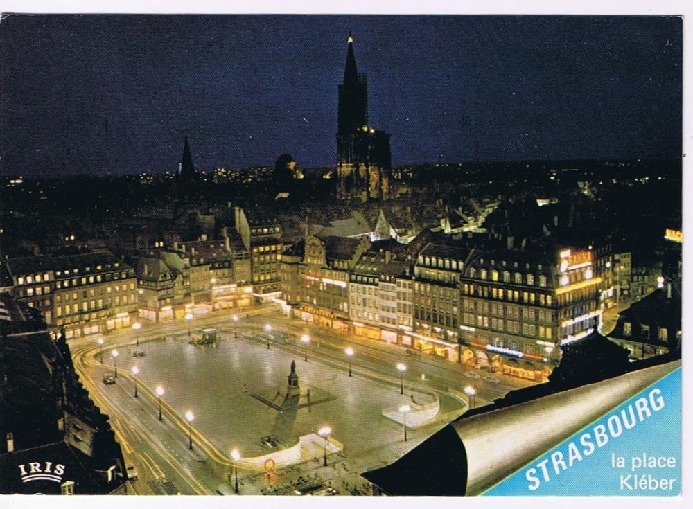 France Postcard Strasbourg At Night Place Kleber & Cathedral