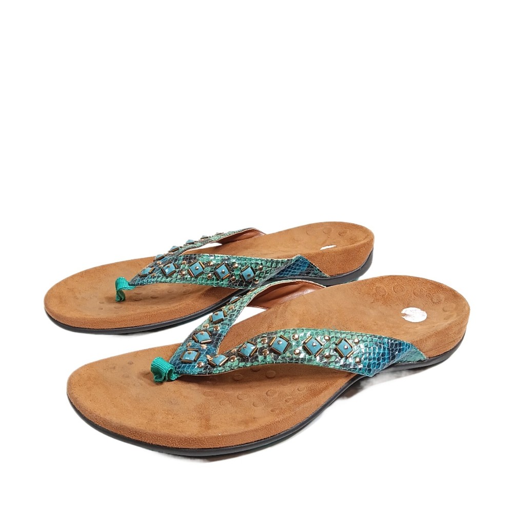 Vionic Floriana Comfort Slide Womens Thong Sandals Size 11 Teal Snake Turquoise Jewel  