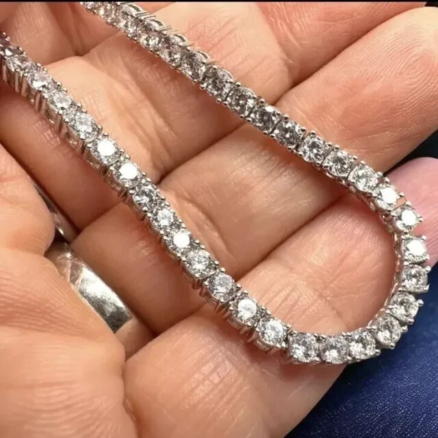 14K White Gold Plated 20ct Lab Diamond Tennis Necklace 18 Inch